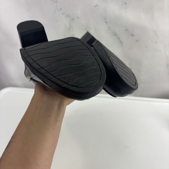 Y2K 90s Vintage Bongo Block Heel Platform Loafers Blk Leather Chunky 8.5 Grunge - Picture 9 of 15